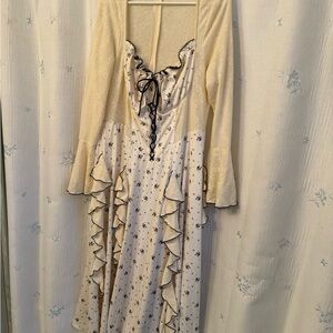 Lacemade Ivory and Cream Floral Ruffled Midi Dress